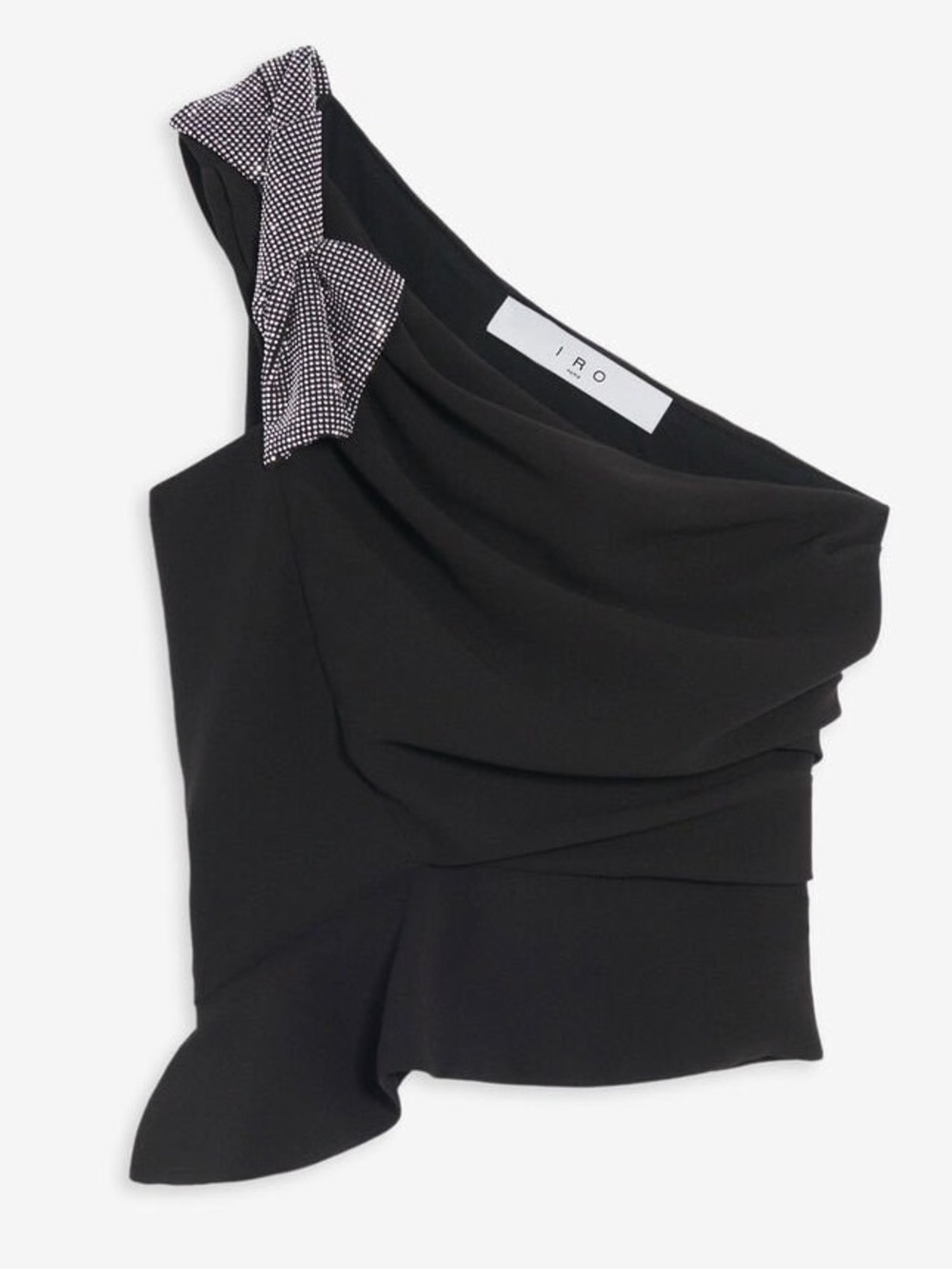 IRO Paris Tacoma Top Black One-Shoulder Draped Top with Check Bow Size 40, Large